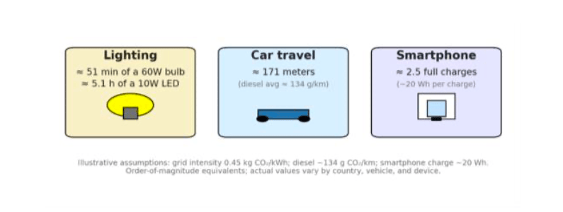 Figura 5. Equivalencias ilustrativas del ahorro total de CO2e (22,94g)